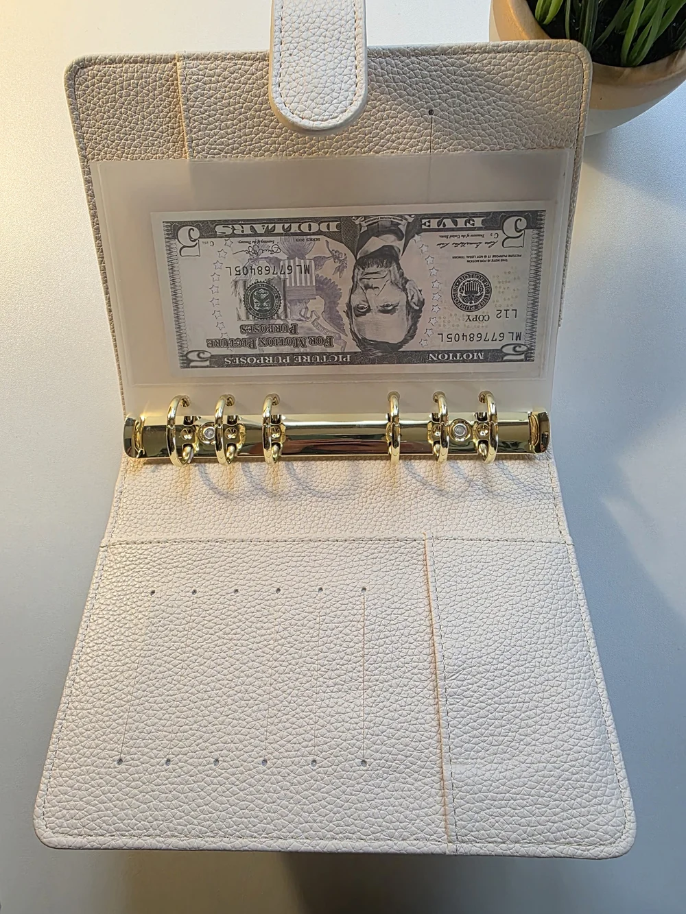A6 Beige Faux Leather Organizer Notebook with Snap Closure